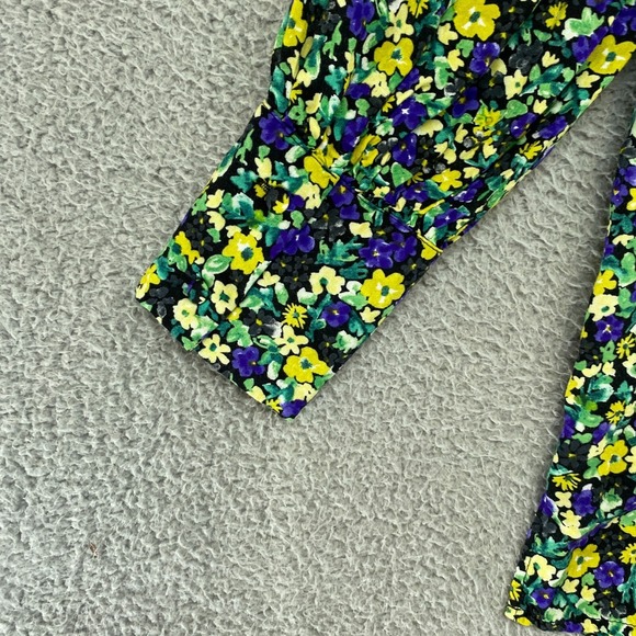 Zara Top Womens Small Oversized Button Up Long Bishop Sleeve Ditsy Yellow Blue - Picture 11 of 15